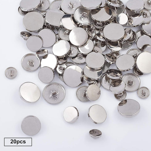 OLYCRAFT 100pcs Alloy Shank Buttons Metal Flat Buttons 5 Sizes Round Sewing Buttons for Sewing DIY Crafts and Jewelry Making - Platinum...