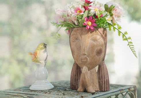 Face Planter Pots with Drainage Hole, Resin Head Planters for Indoor Plants Flower Plant Pots Succulent Pot, Cute Girl Face Planter Gifts for Love...