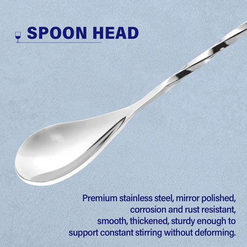 Briout Bar Spoon Cocktail Mixing Stirrers for Drink, Stainless Steel 12 Inches Long Handle, Silver 2 Pieces...