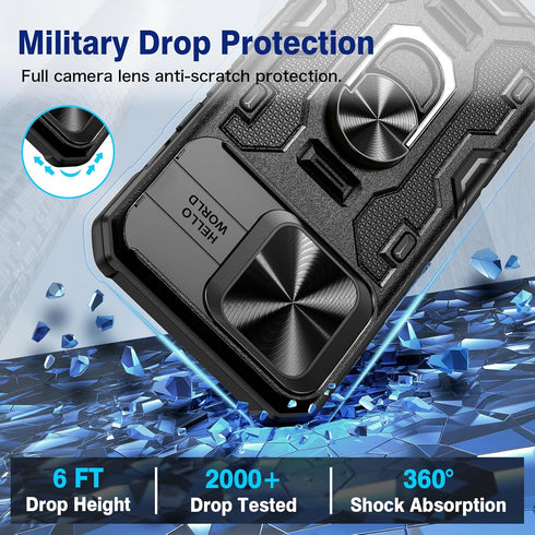 VEGO Armor Case for iPhone 15 Pro Max 5G 2023, Slide Camera Cover & Belt Clip Holster & Magnetic 360°Ring Kickstand Military Grade Heavy Duty Prot...