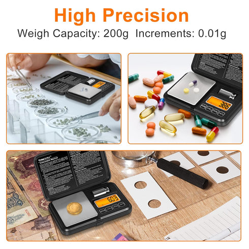 Digital Pocket Scale 200g/ 0.01g, Gram Scale with LCD Backlit, Tare, Mini Scale 6 Modes, Small Scales Digital Gram and Oz for Jewelry, Powder, Her...