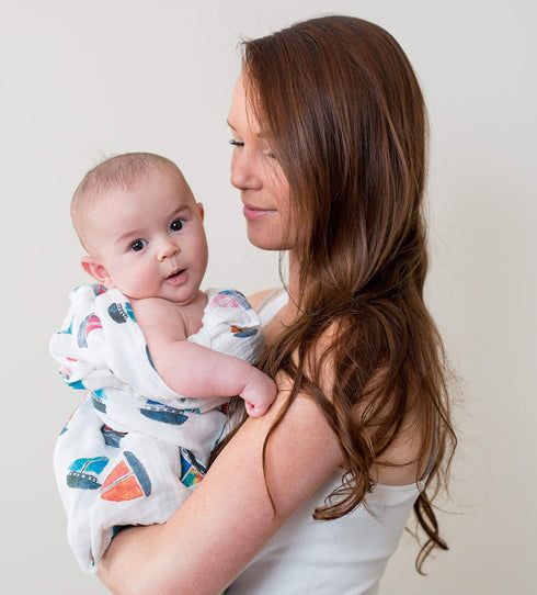 lulujo Baby 100% Cotton Muslin Swaddle Blanket, 47 x 47-Inches, Sailboat...