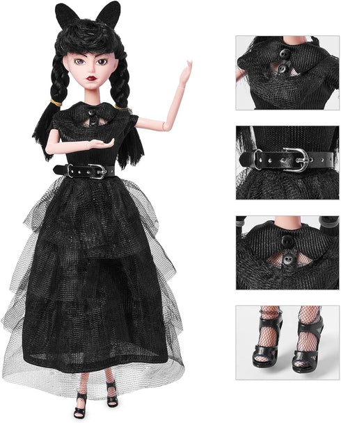 11.5 inch Girls Black Dolls, Soft Body & Black Hair, Black High Heels, Black Dress & Accessories...