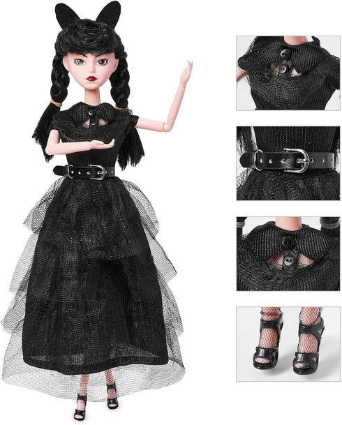 Girls Black Doll, 11.5 inch Girls Halloween Christmas Dolls, Soft Body & Black Hair, Black Dress & Accessories...