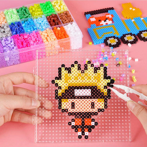 Allazone 5 mm 10 Pack Fuse Beads Boards, Large Round Square Clear Plastic Pegboards with 6 PCS White Beads Tweezers, 10 PCS Ironing Paper and Keyc...