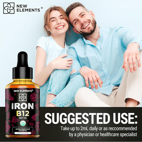 Liquid Iron Supplement for Women & Men with Vitamin B12 5000mcg - Free Blood Builder for Anemia - Liquid Vitamin B12 Drops for Adults with MCT Oil...