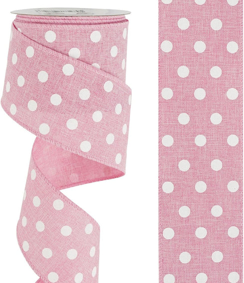 HUIHUANG Pink Polka Dot Burlap Ribbon Wired Edge Ribbon Easter Wreath Ribbon 2.5 Inch X 10 Yards Pink and White Polka Dot Ribbon for Wreaths Bows ...