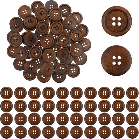 50Pcs 1 Inch Wooden Buttons Polished Sewing Buttons 4 Hole Classic Wooden Buttons for Shirt Sewing Pillow Covers Headbands Crafts Sewing Knitted I...