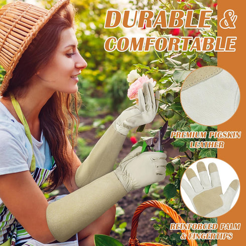 HANDLANDY Rose Pruning Gloves for Men & Women, Long Thorn Proof Gardening Gloves, Breathable Pigskin Leather Gauntlet, Best Garden Gifts & Tools f...