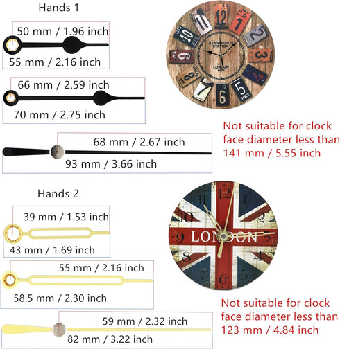 TIKROUND 12888 2 Pack Clock Movement Mechanism with 4 Pairs of Short Hands Battery Silent Sweep Operated Quartz Clock Motor Kit DIY Repair Parts R...