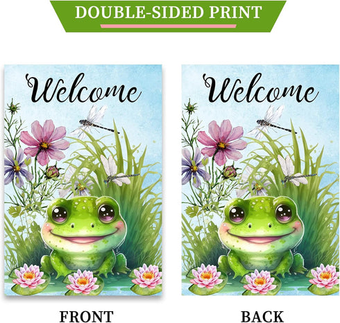 Frog Garden Flag, Frog Welcome Garden Flag,12×18 Small Vertical Double Sided Small Buffalo Yard Flag, Seasonal Outdoor Flag Outside Decor for Home...