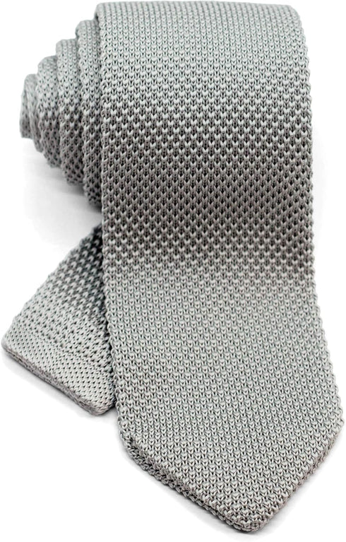 Men's Pointed Knit Tie Necktie Width 2.75 inches Washable Solid Color Light Grey Gray...