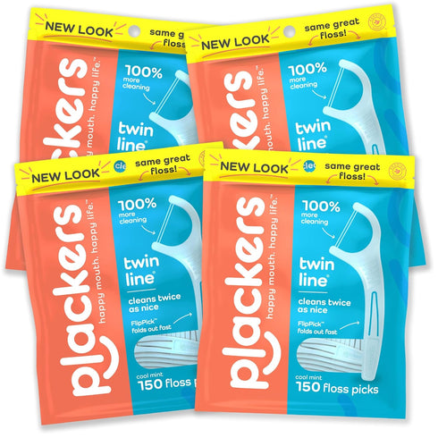 Plackers Twin-Line Dental Flossers, Advanced Whitening and Dual Action Flossing System, Easy Storage, Super Tuffloss, 2X The Clean, Cool Mint Flav...