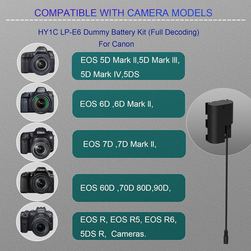 ACK-E6 AC Power Adapter LP-E6/LPE6N/LPE6NH Dummy Battery Kit for Canon EOS R, R5, R6, R7, 5D Mark III IV, 6D, 7D, R6 5D 6D 7D Mark II, 90D 80D 70D...