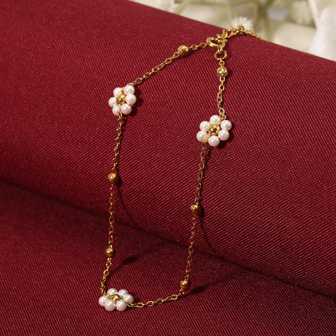 Flower Anklets for Women, Titanium Steel Daisy Pearl Anklet Exquisite Simple Ankle Bracelets Adjustable Foot Jewelry for Summer Foot Chain Ankle J...
