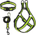 Mile High Life Night Reflective Double Adjustable Band Nylon Small Puppy Pet Dog Combo Collar Leash and Harness Set (Reflective Edge Lime Green, M...
