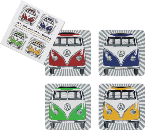 BRISA VW Collection - Volkswagen Drink Glass Cork Coasters with MDF Coating and T1 Bus Campervan Design (4-Piece Set/Samba Stripes/Multicolor)...