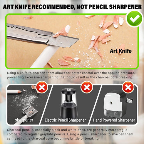 KALOUR White Charcoal Pencils Drawing Set, Professional 6 Pieces White Sketch Pencils for Drawing, Sketching, Shading, Blending, White Chalk Penci...