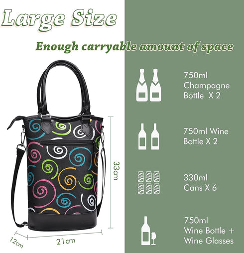 Tirrinia Insulated Wine Gift Carrier Tote - Travel Padded 2 Bottle Wine/Champagne Cooler Bag for Portable Wine Bottle Carrying Case, Women Men Eve...