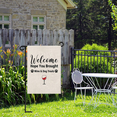 Wine Garden Flag Welcome Hope You Brought Wine Dog Treats Garden Flag Dog Treats Garden Decor (Wine & Dog Treats F)...