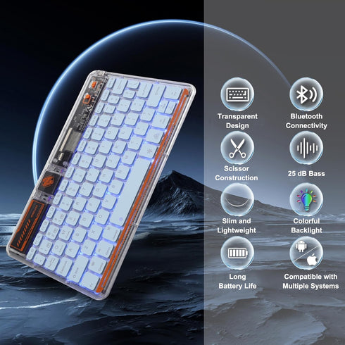 Wireless Bluetooth Keyboard,7 Colors Backlit Rechargeable Mac Keyboard, Silent Light Up Portable Keyboard for iPad iOS Android Windows Devices(Blu...