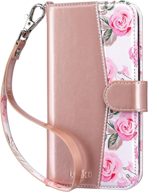 ULAK Compatible with iPhone 15 Pro Wallet Case with Card Holder, Flower Flip Case Wallet for Women Girls PU Leather Kickstand Wrist Strap Shockpro...