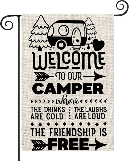 ZJXHPO Welcome To Our Camper Garden Flag Camping Gift Outdoor Yard House Banner Home Lawn Welcome (Welcome to camper)...