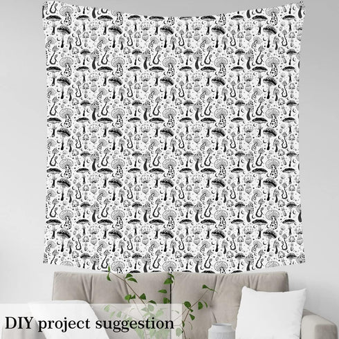 Sketch Mushroom Fabric by The Yard Black White Wild Botanical Plants Decor Fabric for DIY Upholstery and Home Accents Galaxy Planet Moon Sun Stars...