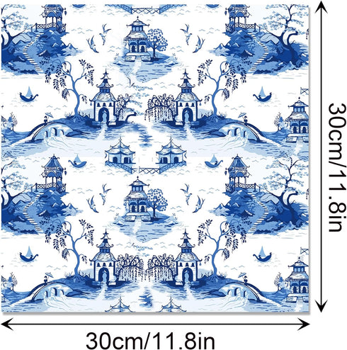 Chinese Blue and White Porcelain Scrapbook Paper Pad,24 Pcs Double-Sided Decopodge Paper,Cardstock Paper for Scrapbooking DIY Decorative Backgroun...