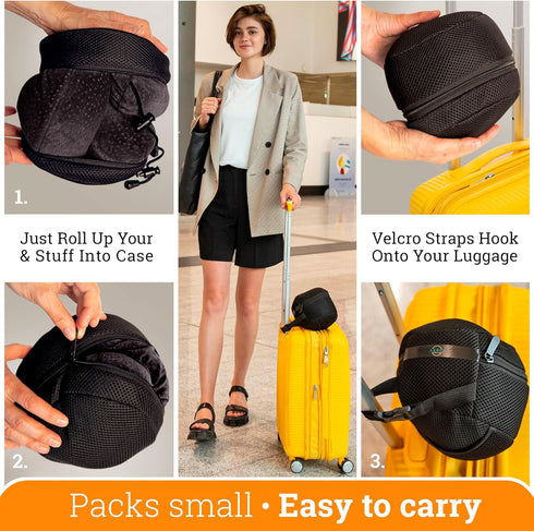 Aeris Memory Foam Travel Pillow for Airplanes - Best Airplane Neck Pillow for Long Flights - Plane Accessories Carry Bag to Save Space, Ear Plugs ...