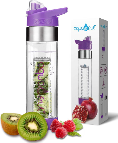 NEW AquaFrut Bottom Loading Fruit Infuser Water Bottle - BPA Free Tritan Plastic - Leak Proof - 24 OZ - Infusion Recipe eBook (Purple)...