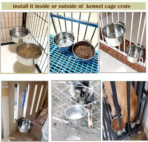 2 PCS Stainless Steel Pet Bowls Anti-Spill Metal Feeder Food and Water Feeding Bowl, Hanging Pet Cage Crate Bowl for Puppy Kennel Medium and Large...