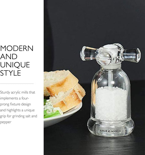 COLE & MASON Tap Salt and Pepper Grinder Set - Acrylic Mills Include Precision Mechanisms and Premium Sea Salt and Peppercorns...