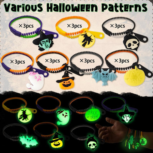 Kockuu 21pcs Fidget Zipper Bracelets for Kids - Glow in the Dark Party Favors & Sensory Stress Slap Bracelets - Bulk Halloween Goodie Bag Filler...