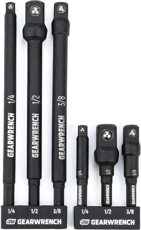 GEARWRENCH 6 Pc 1/4" Drive Hex Shank Impact Socket extensions - 1/4", 3/8" and 1/2" Drive sizes - 2-1/2" & 6" long - 84971A-02...