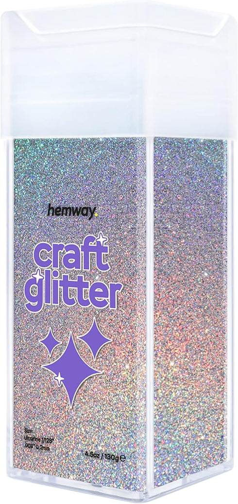 Hemway Premium Craft Glitter Shaker - Silver Holographic | 130g Ultrafine Metallic Flake Sequins for Resin & Epoxy Crafts | Craft Supplies for Tum...