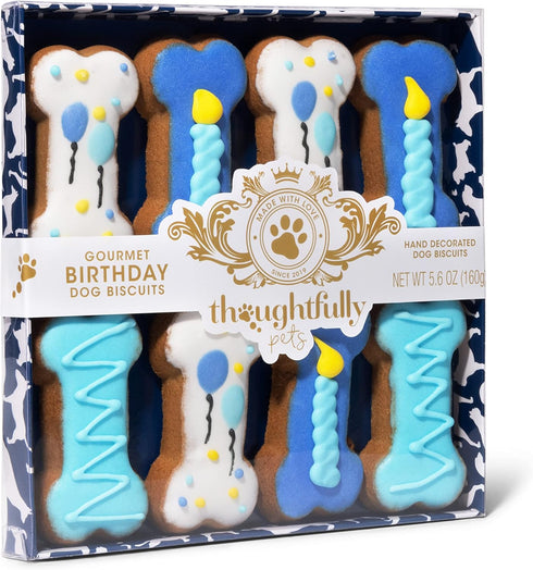 Thoughtfully Pets, Dog Birthday Cookie Gift Set, Hand Decorate Crunchy Dog Treats in Bone Shapes, Great for Dog Birthdays, Set of 8...