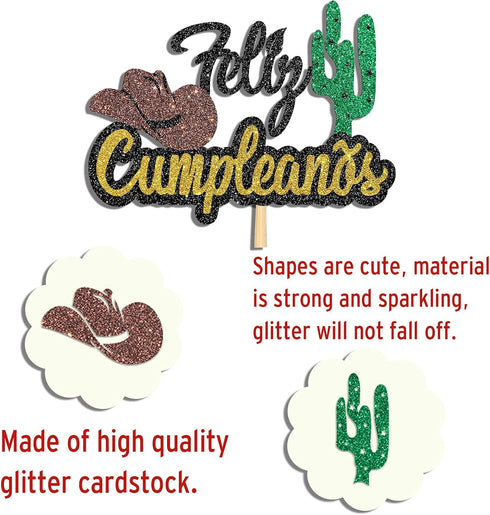 Black Glitter Feliz Cumpleaños Cake Topper - Spanish Happy Birthday Cake Topper - Adults/Teen's Birthday Party Decorations...