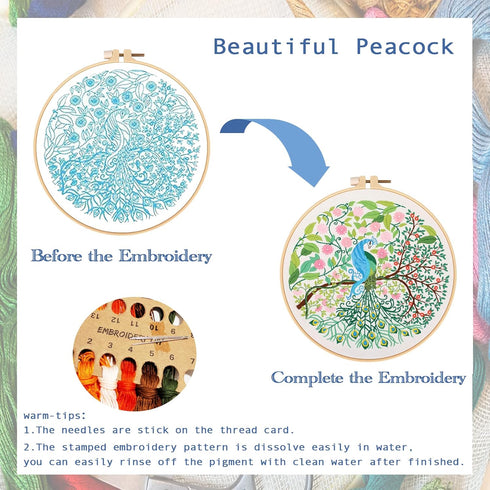 MUFEKUM Embroidery Kit for Beginners, Embroidery Starter Kit with Pattern and Instructions, Embroidery Hoop, Cloth, Threads, Scissors, Needles, Cr...
