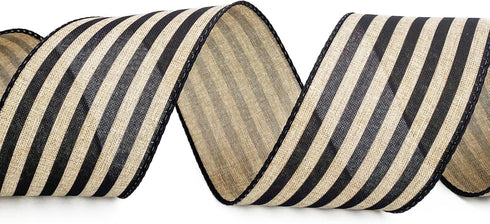 Burlap Ribbon Wired,2 1/2”x10 Yard,Black Stripe Rustic Ribbon for Easter, Christmas, Wreath, Spring, Summer, Wedding, Baby Shower, Birthday...