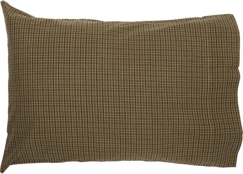 VHC Brands Tea Cabin Green Plaid King Pillow Case Set of 2 21x40 Country Rustic Bedding Accessory, Moss Green...