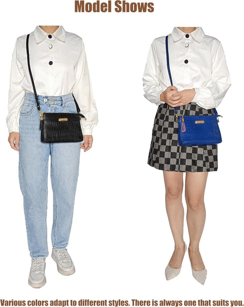 PORT&LOTUS Casual Crocodile Pattern Crossbody Bags Tassels Zipper Shoulder Bag Ladies Purses for Women...
