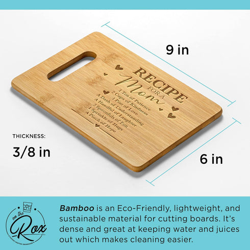 Gifts for Mom - "Recipe For A Mom” Bamboo Engraved Personalized Cutting Board (9"x6") - Birthday Gifts for Mom from Daughters - Mother's Day, Gran...