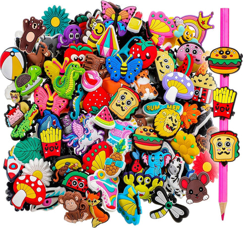 Pencil Charms Bulk for Kids Pencil Clips Pencil Clip Decorations Fun Food Pencil Toppers Accessories Straw Toppers for Pupil Junior School Prize S...