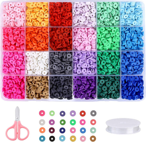 Greentime Clay Beads, 4500pcs Flat Round Spacer Beads Heishi for Bracelets Jewelry Making Kit Earring DIY Crafts Holiday Gift (24Color 6mm)...