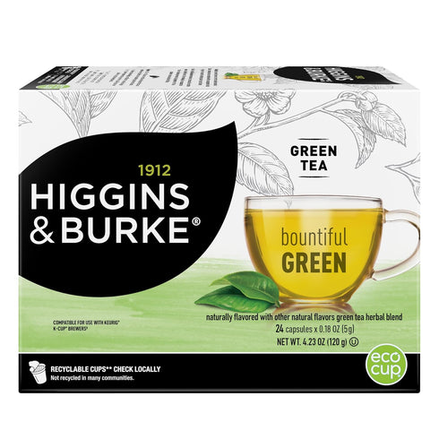Higgins & Burke Bountiful Green, Loose Leaf, Green Tea, Keurig K-Cup Brewer Compatible Pods, 24 Count...