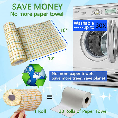 PandS Reusable Paper Towels - Plaid 40 Count - 1 Roll 10?×10? Cleaning Wipes - Shop Towels - Strong Absorbent Quick Dry - Cleaning Supplies - Hous...