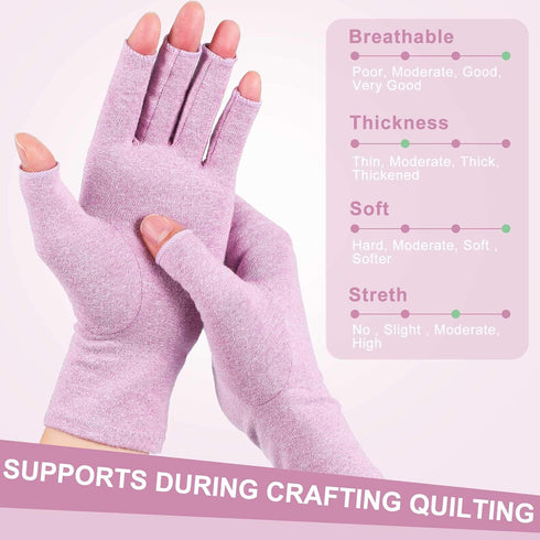 3 Pairs Compression Craft Arthritis Hands Gloves Fingerless Pressure Joint Relief for Quilting Sewing Typing Household Duties (Black, Gray, Purple...
