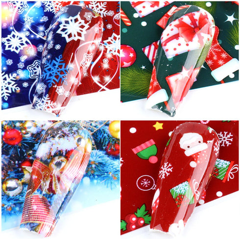 Christmas Nail Foil Transfer Stickers 10 Sheets Xmas Nail Art Stickers Decals Winter Santa Claus Snowflake Bells Nail Decals Supplies for Women Ch...