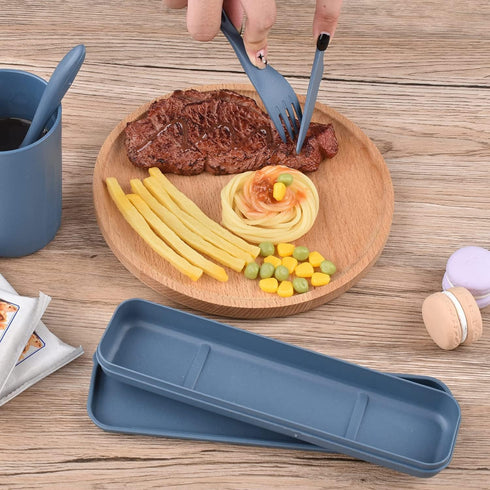 Travel Utensils with Case,1 Set Wheat Straw Utensils Sets, Portable Cutlery Spoon Knife Fork Tableware Set with Case for Adults Travel Picnic Camp...